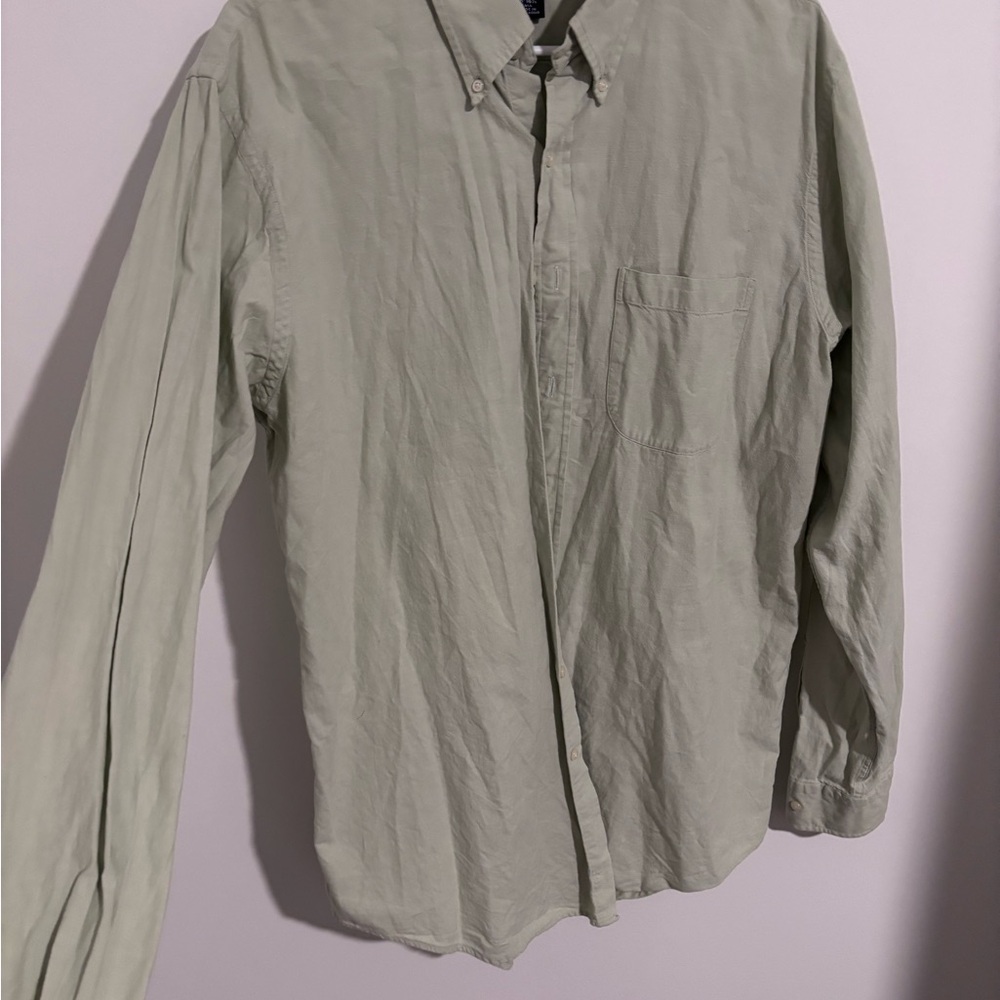 Lands' End Sage Green Button-Up Shirt 100% Cotton